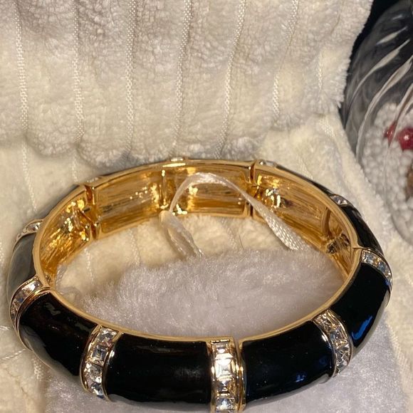 🔥 HOT ♥️ NEW BOMBSHELL BRACELET STRETCH BLACK GOLD BANGLE SPARKLING STATEMENT - Picture 6 of 10